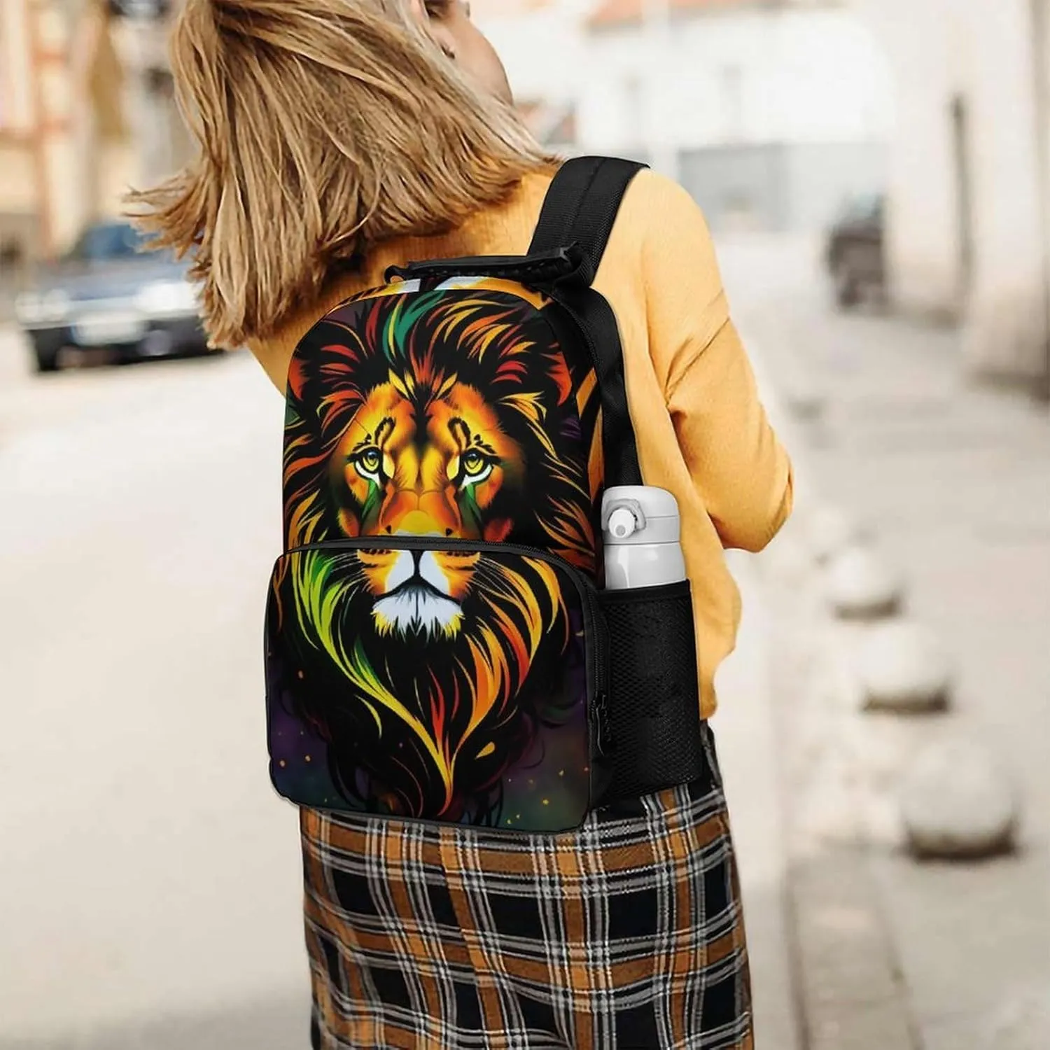 Daypack Bookbag Anti-Theft Multipurpose Large Capacity Bookbag - Cool Lion In The Space Surreal Style Art Travel Hiking & Camping Rucksack With Adjustable Shoulder Straps