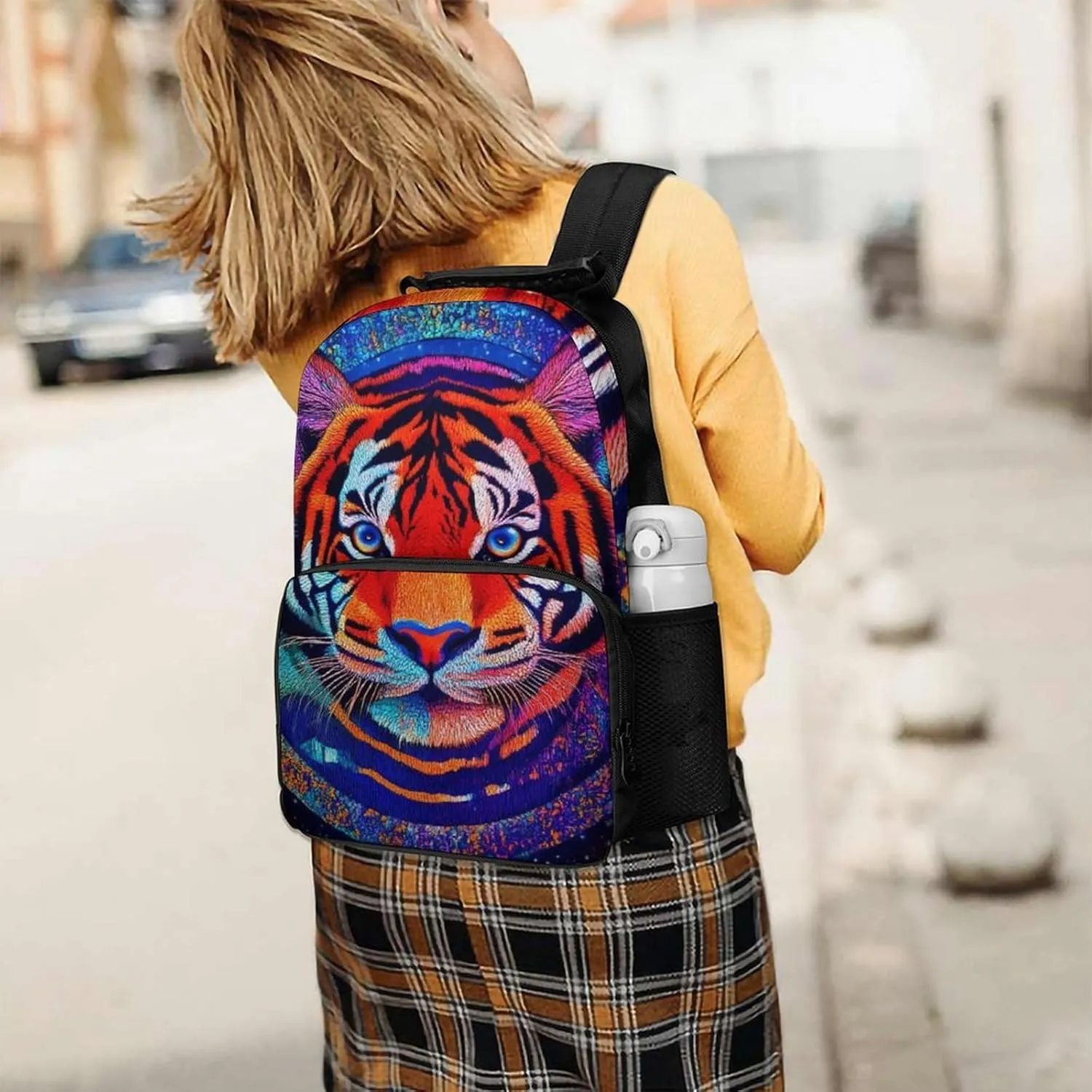 Daypack Bookbag Anti-Theft Multipurpose Large Capacity Bookbag - Trippy Red Tiger Animal Art Travel Hiking & Camping Rucksack With Adjustable Shoulder Straps
