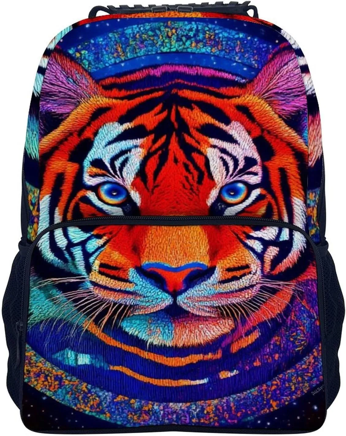 Daypack Bookbag Anti-Theft Multipurpose Large Capacity Bookbag - Trippy Red Tiger Animal Art Travel Hiking & Camping Rucksack With Adjustable Shoulder Straps