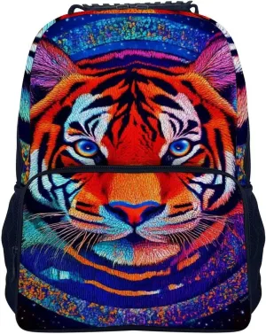 Daypack Bookbag Anti-Theft Multipurpose Large Capacity Bookbag - Trippy Red Tiger Animal Art Travel Hiking & Camping Rucksack With Adjustable Shoulder Straps