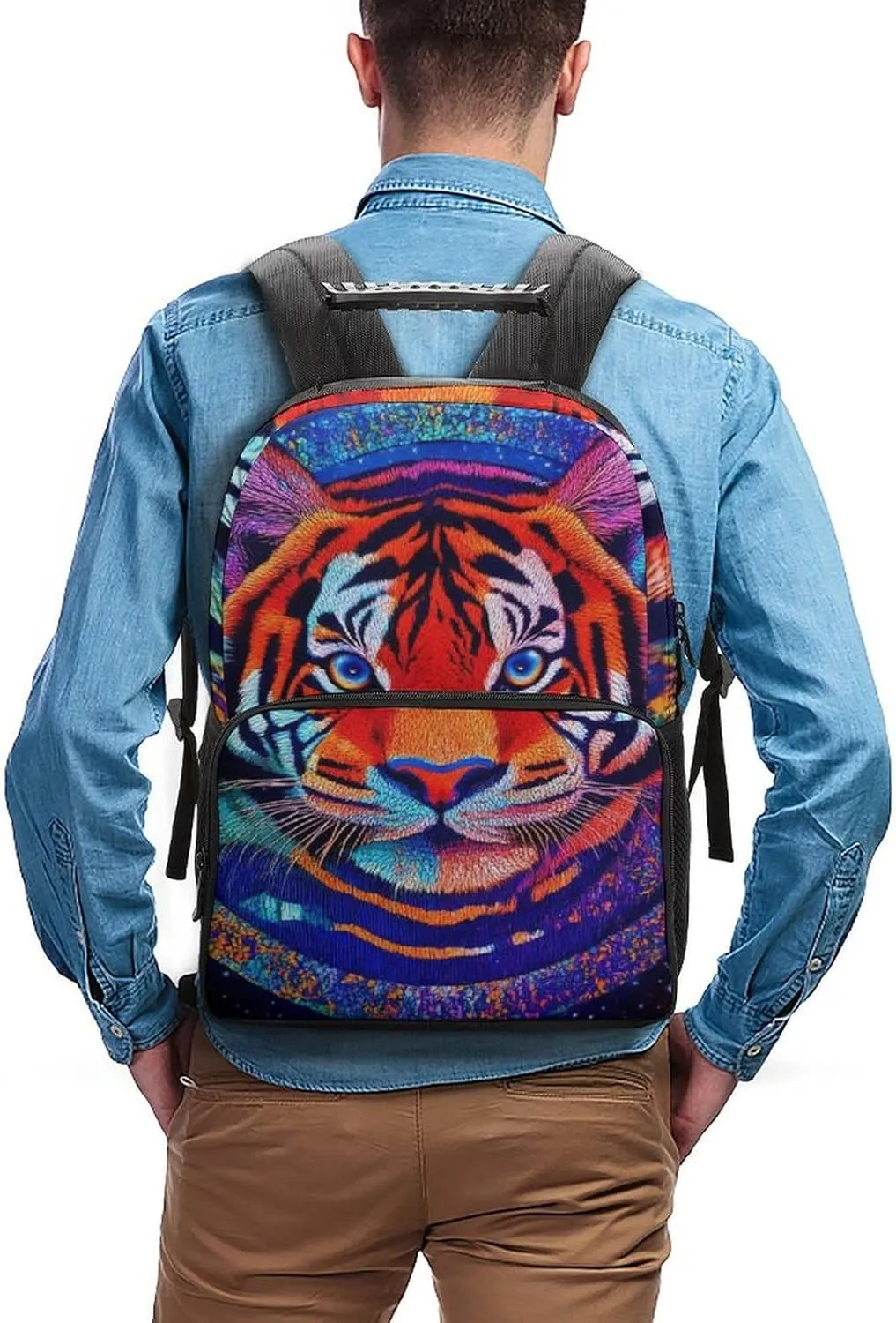 Daypack Bookbag Anti-Theft Multipurpose Large Capacity Bookbag - Trippy Red Tiger Animal Art Travel Hiking & Camping Rucksack With Adjustable Shoulder Straps