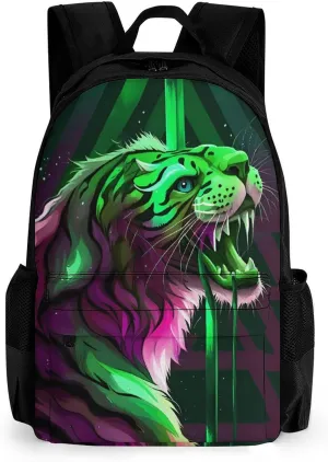 Daypack Bookbag Multipurpose Anti-Theft Big Capacity Carry On Bag - Angry Tiger Rainbow Animal Magic Art Travel Hiking & Camping Rucksack With Padded Straps