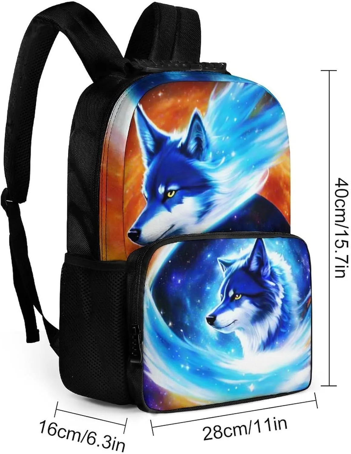 Daypack Bookbag Multipurpose Anti-Theft Big Capacity Carry On Bag - Blue Universe Galaxy Magic Wolf In The Space Art Travel Hiking & Camping Rucksack With Padded Straps