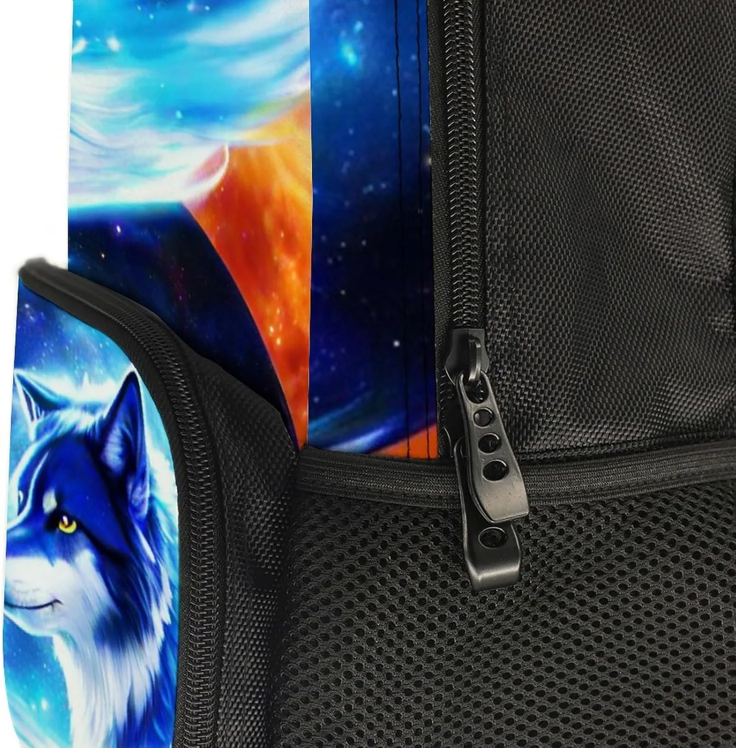 Daypack Bookbag Multipurpose Anti-Theft Big Capacity Carry On Bag - Blue Universe Galaxy Magic Wolf In The Space Art Travel Hiking & Camping Rucksack With Padded Straps