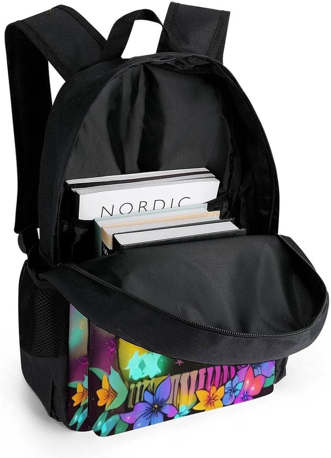 Daypack Bookbag Multipurpose Anti-Theft Big Capacity Carry On Bag - Skull And Fireflies Art Travel Hiking & Camping Rucksack With Padded Straps