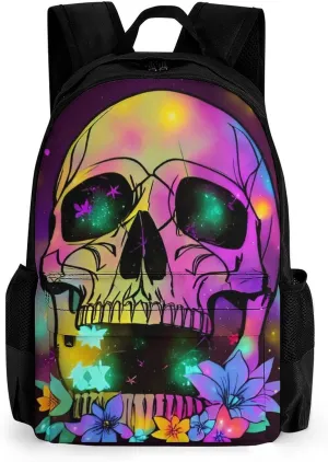 Daypack Bookbag Multipurpose Anti-Theft Big Capacity Carry On Bag - Skull And Fireflies Art Travel Hiking & Camping Rucksack With Padded Straps