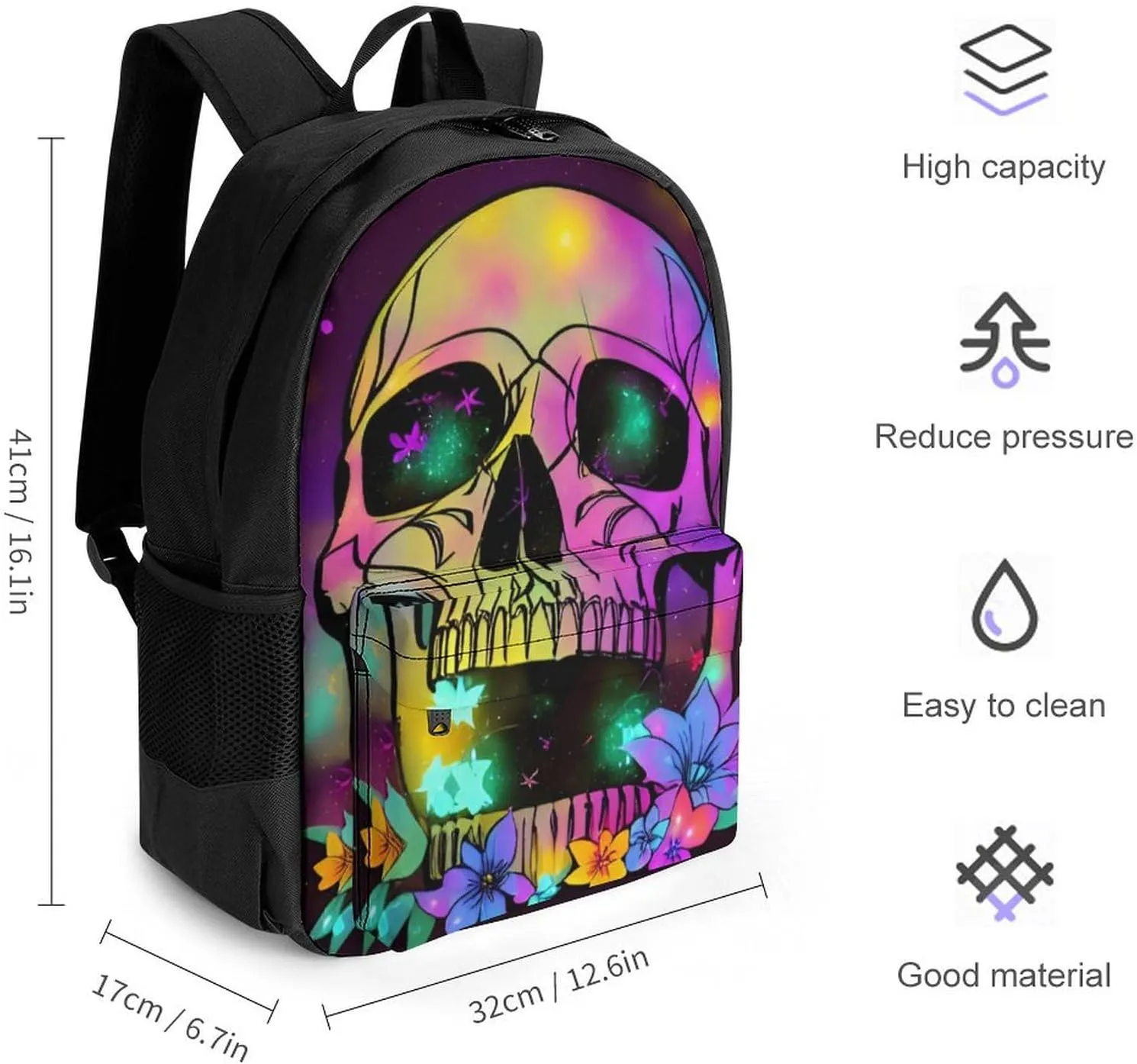 Daypack Bookbag Multipurpose Anti-Theft Big Capacity Carry On Bag - Skull And Fireflies Art Travel Hiking & Camping Rucksack With Padded Straps