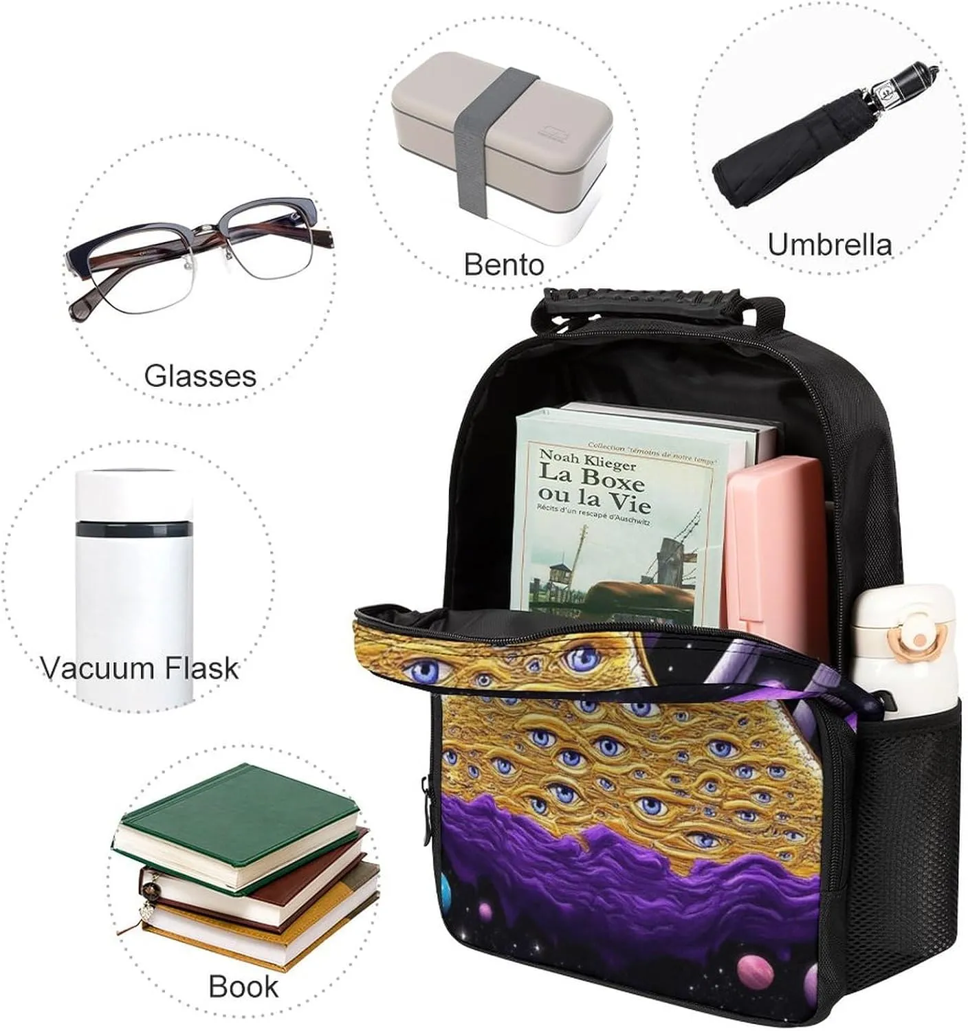 Daypack Bookbag Multipurpose Anti-Theft Big Capacity Carry On Bag - Trippy Magic Mushrooms Universe Art Travel Hiking & Camping Rucksack With Padded Straps
