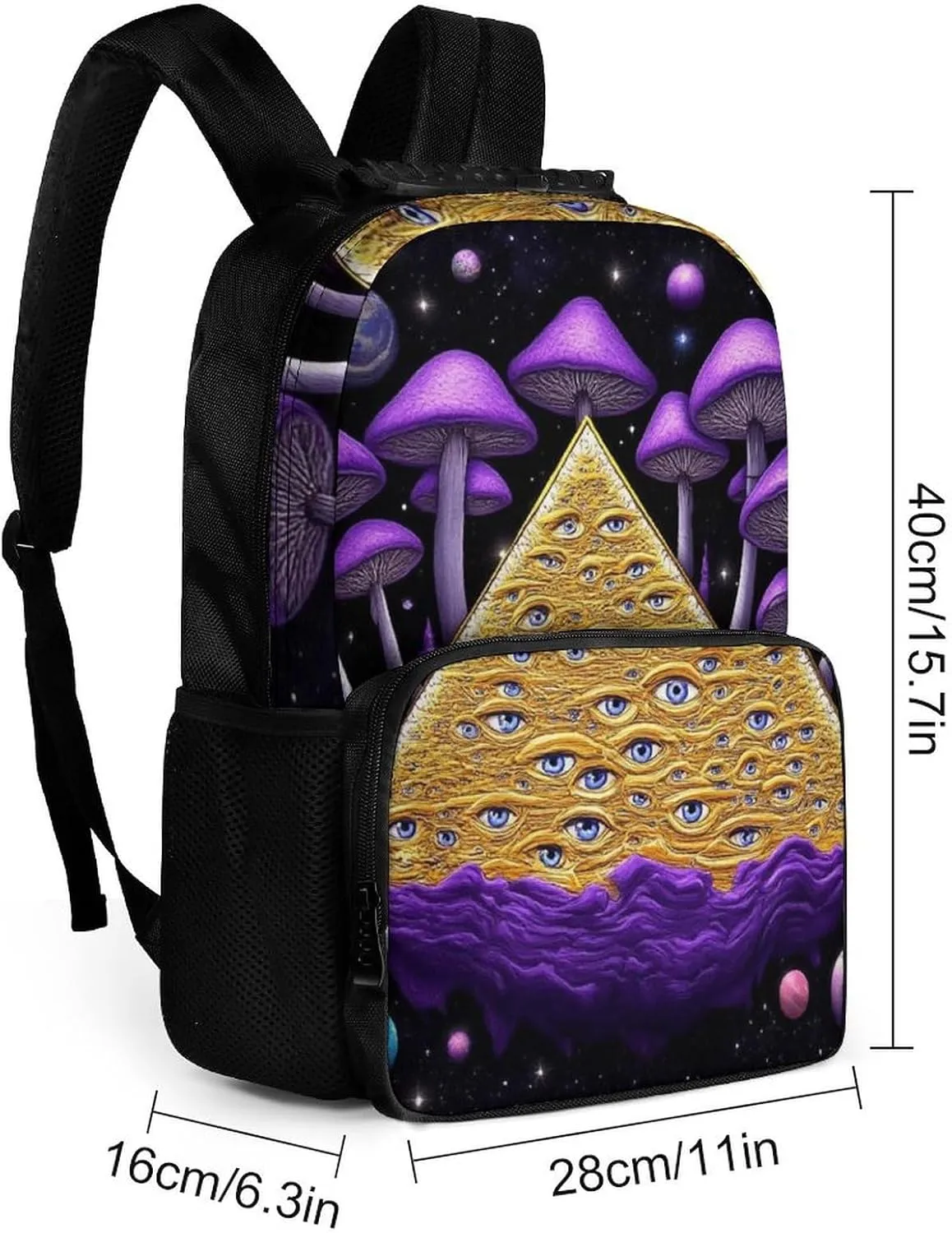 Daypack Bookbag Multipurpose Anti-Theft Big Capacity Carry On Bag - Trippy Magic Mushrooms Universe Art Travel Hiking & Camping Rucksack With Padded Straps