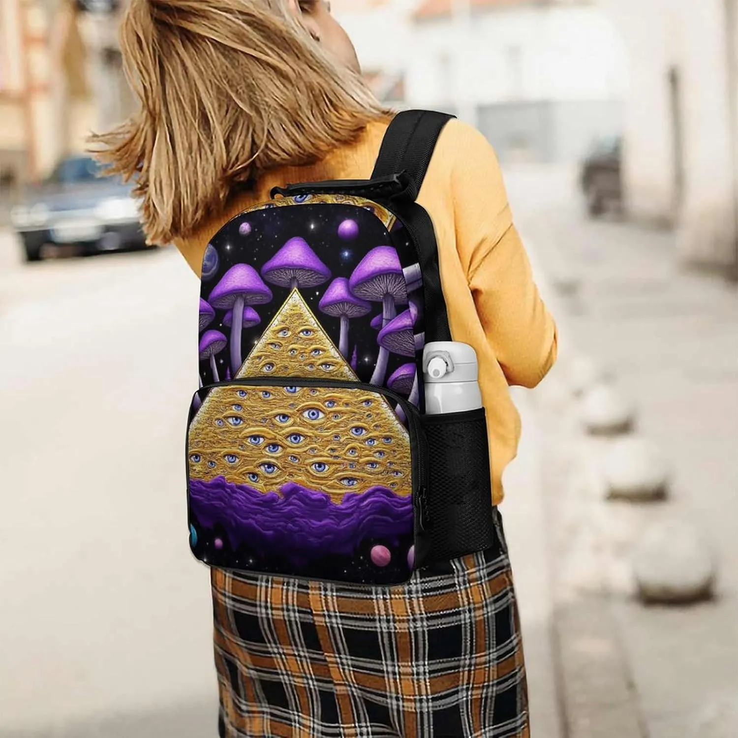 Daypack Bookbag Multipurpose Anti-Theft Big Capacity Carry On Bag - Trippy Magic Mushrooms Universe Art Travel Hiking & Camping Rucksack With Padded Straps