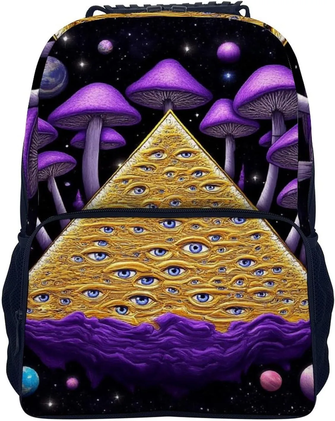 Daypack Bookbag Multipurpose Anti-Theft Big Capacity Carry On Bag - Trippy Magic Mushrooms Universe Art Travel Hiking & Camping Rucksack With Padded Straps