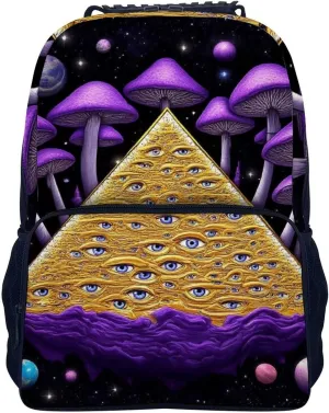 Daypack Bookbag Multipurpose Anti-Theft Big Capacity Carry On Bag - Trippy Magic Mushrooms Universe Art Travel Hiking & Camping Rucksack With Padded Straps