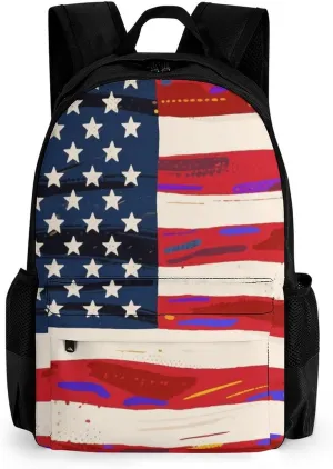 Daypack Bookbag Multipurpose Anti-Theft Big Capacity Carry On Bag - Usa Flag Grunge Old American Flag Art Travel Hiking & Camping Rucksack With Padded Straps