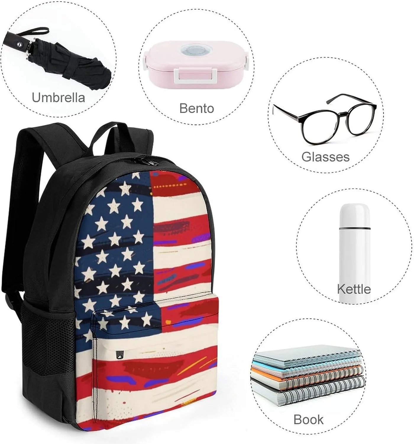 Daypack Bookbag Multipurpose Anti-Theft Big Capacity Carry On Bag - Usa Flag Grunge Old American Flag Art Travel Hiking & Camping Rucksack With Padded Straps