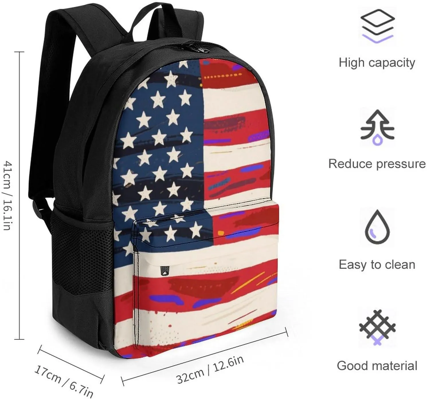 Daypack Bookbag Multipurpose Anti-Theft Big Capacity Carry On Bag - Usa Flag Grunge Old American Flag Art Travel Hiking & Camping Rucksack With Padded Straps