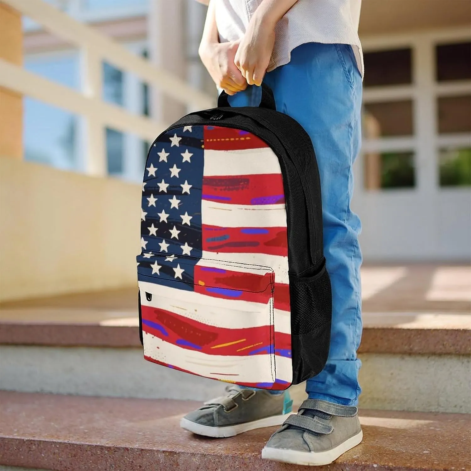 Daypack Bookbag Multipurpose Anti-Theft Big Capacity Carry On Bag - Usa Flag Grunge Old American Flag Art Travel Hiking & Camping Rucksack With Padded Straps