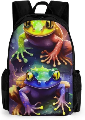 Daypack Bookbag Multipurpose Anti-Theft Big Capacity Carry On Bag - Watercolor Frogs Art Travel Hiking & Camping Rucksack With Padded Straps