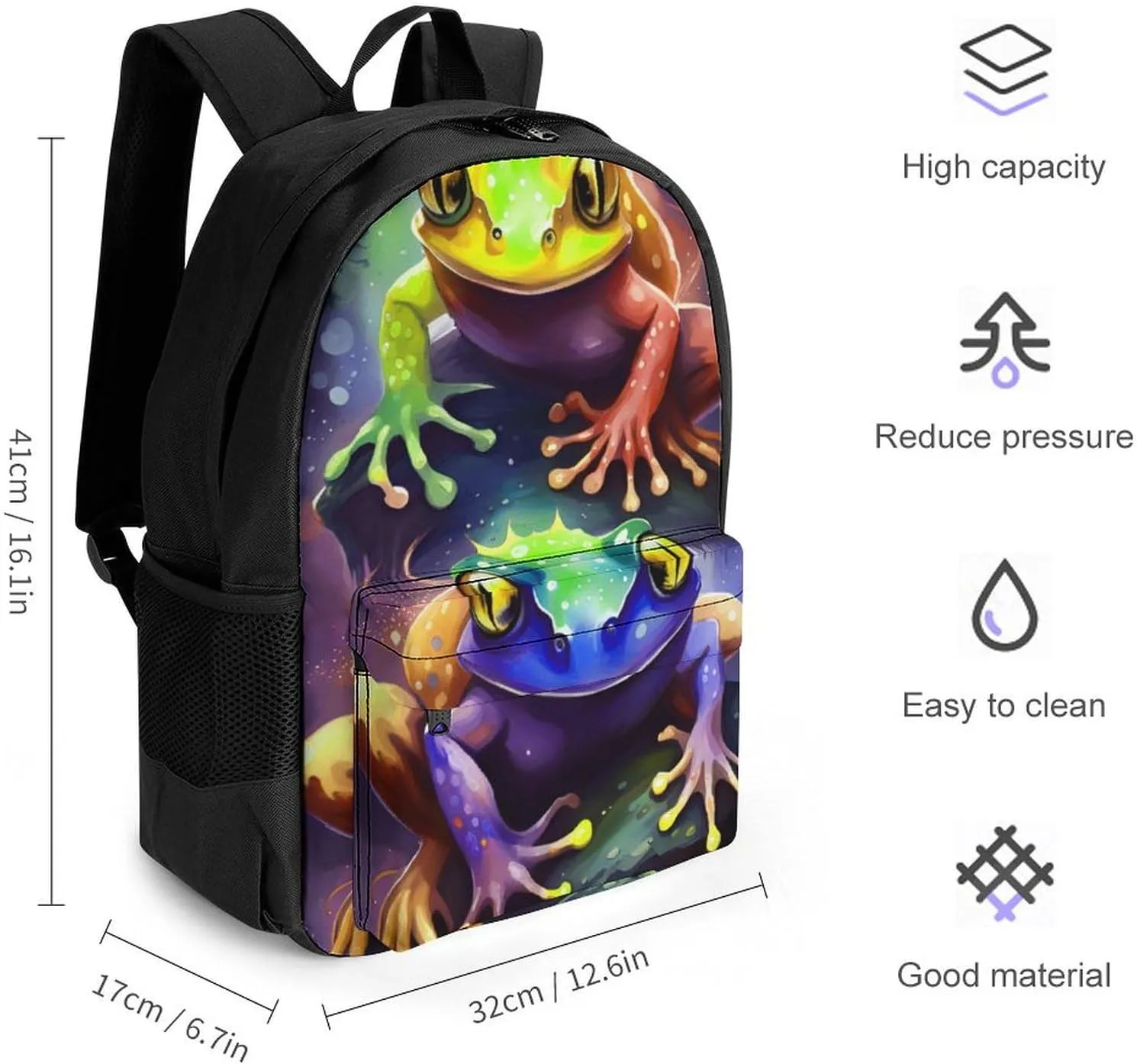 Daypack Bookbag Multipurpose Anti-Theft Big Capacity Carry On Bag - Watercolor Frogs Art Travel Hiking & Camping Rucksack With Padded Straps