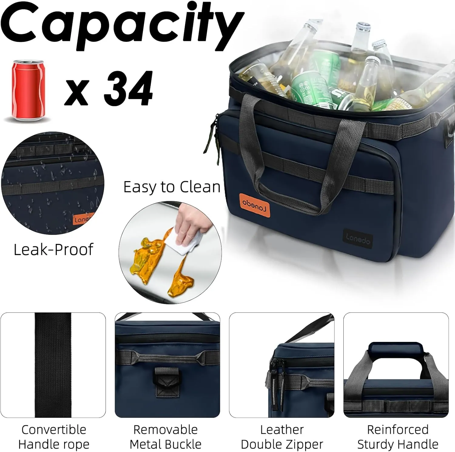 Deep Freeze Cooler Soft Sided Cooler Bag, 34 Can Collapsible Insulated Ice Chest, Large Leakproof Camping & Travel Cooler for Kayaking & Beach