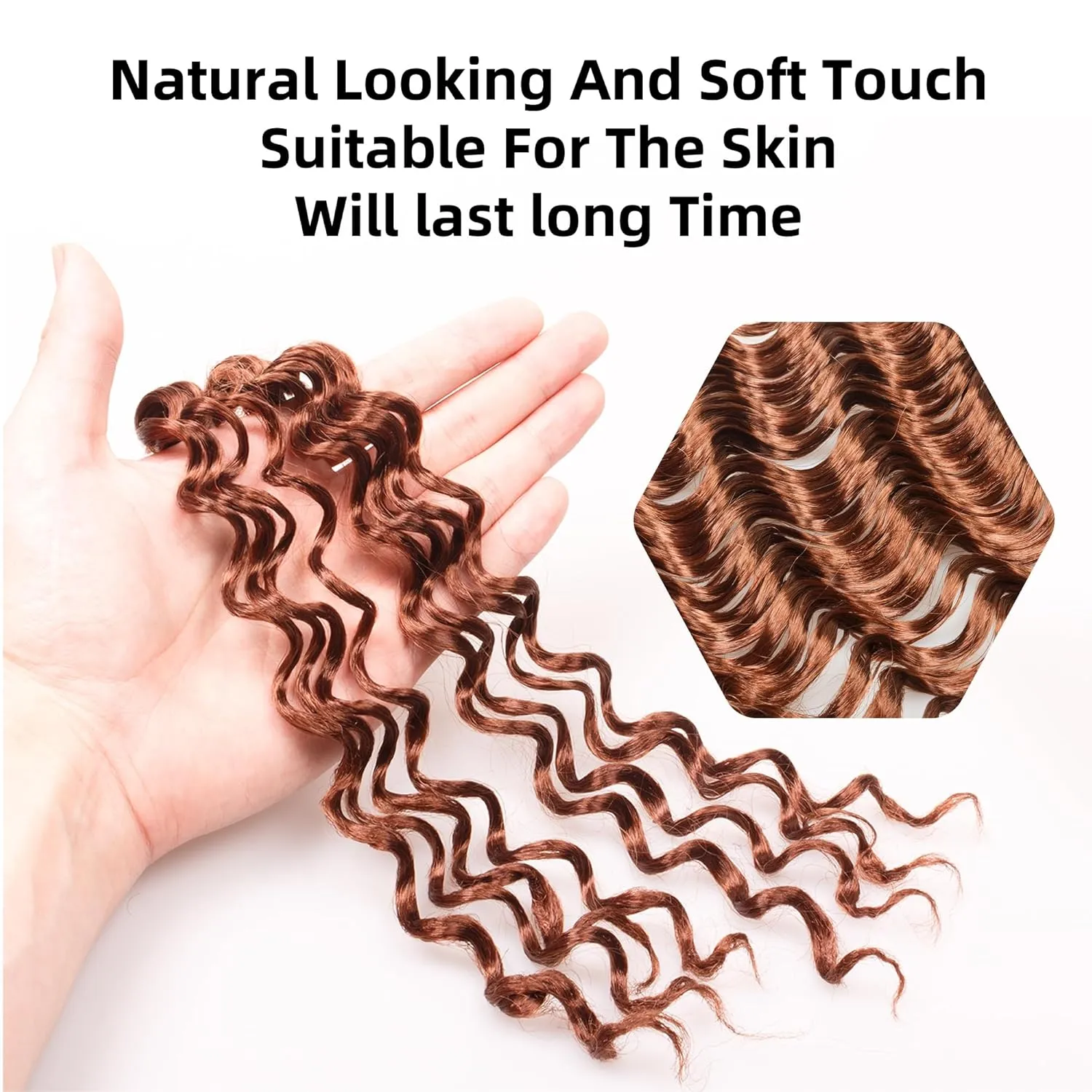 Deep Wave Bulk Braiding Hair Extensions-16 Inches 8 Pakcs Brown Synthetic Curly Hair Bundle for Braiding,No Weft Braids for Human（16"-8 Packs,30#）