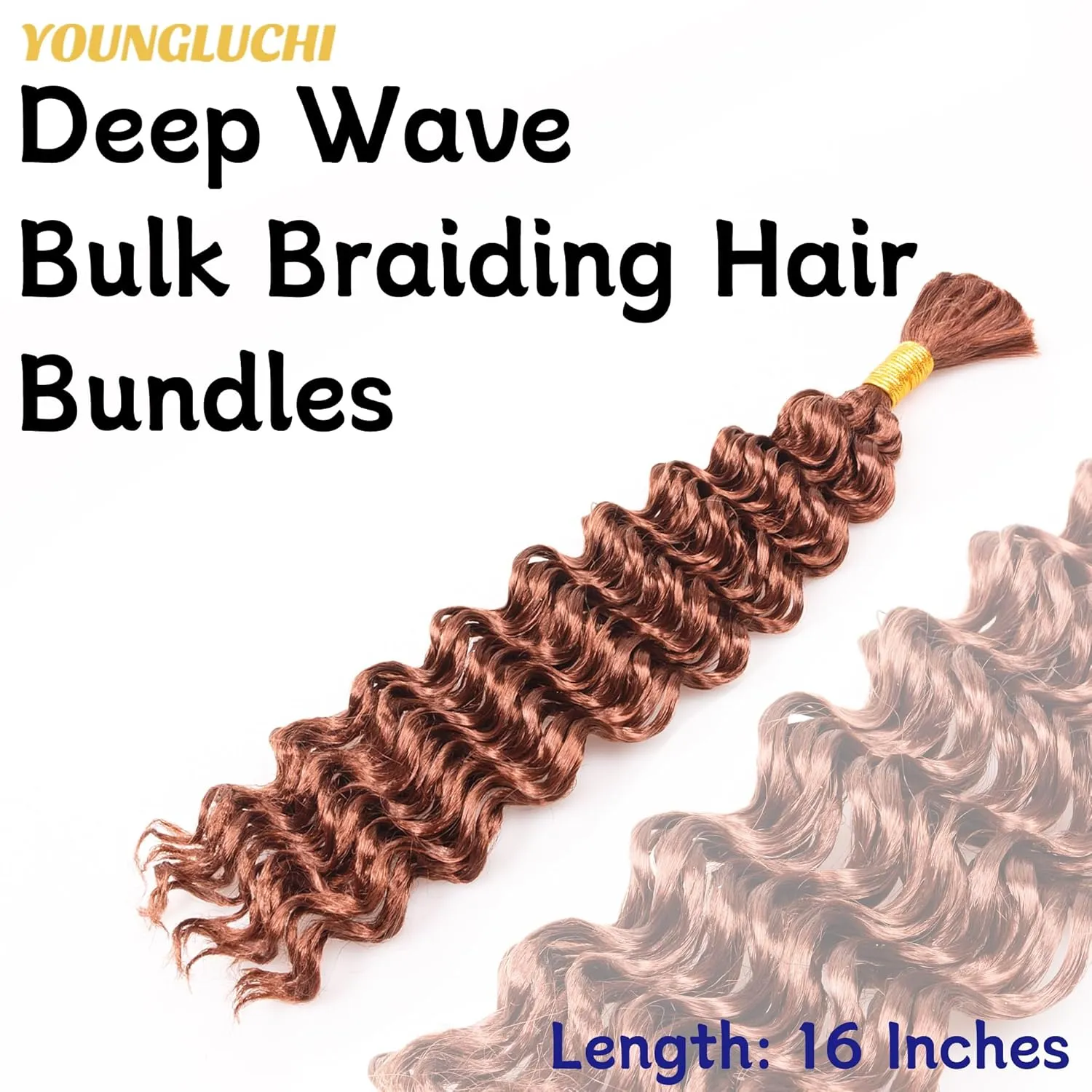 Deep Wave Bulk Braiding Hair Extensions-16 Inches 8 Pakcs Brown Synthetic Curly Hair Bundle for Braiding,No Weft Braids for Human（16"-8 Packs,30#）