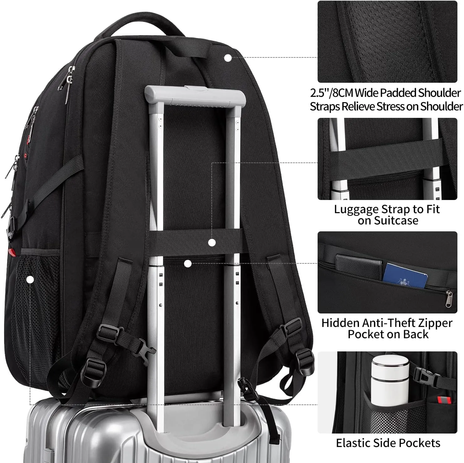 Della Gao Travel Laptop Backpack, Anti Theft Backpack for Men and Women with USB Charging Port Business Computer Backpack Bag (Black, 18.4 Inch)