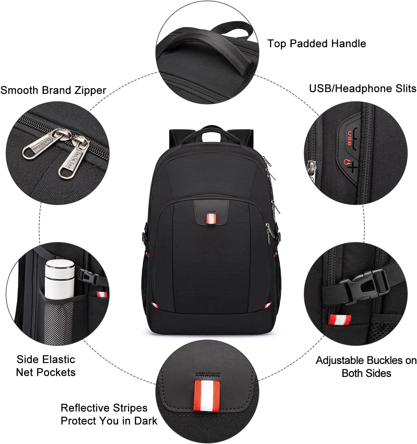 Della Gao Travel Laptop Backpack, Anti Theft Backpack for Men and Women with USB Charging Port Business Computer Backpack Bag (Black, 18.4 Inch)
