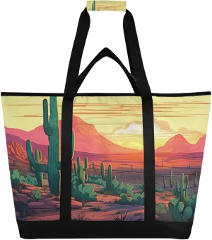 Desert Cactus Reusable Insulated Lunchbox Cooler Bag, Leakproof Kitchen Grocery Bag Collapsible Portable Cooler Tote Bag for Picnic, Camping, Office, Travel