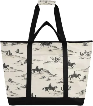 Desert Horseback Riding Reusable Insulated Cooler Bag,Compartment Large Capacity Thermal Tote for Shopping, Picnic, Beach Travel & Camping Leak-Proof Lunch Box