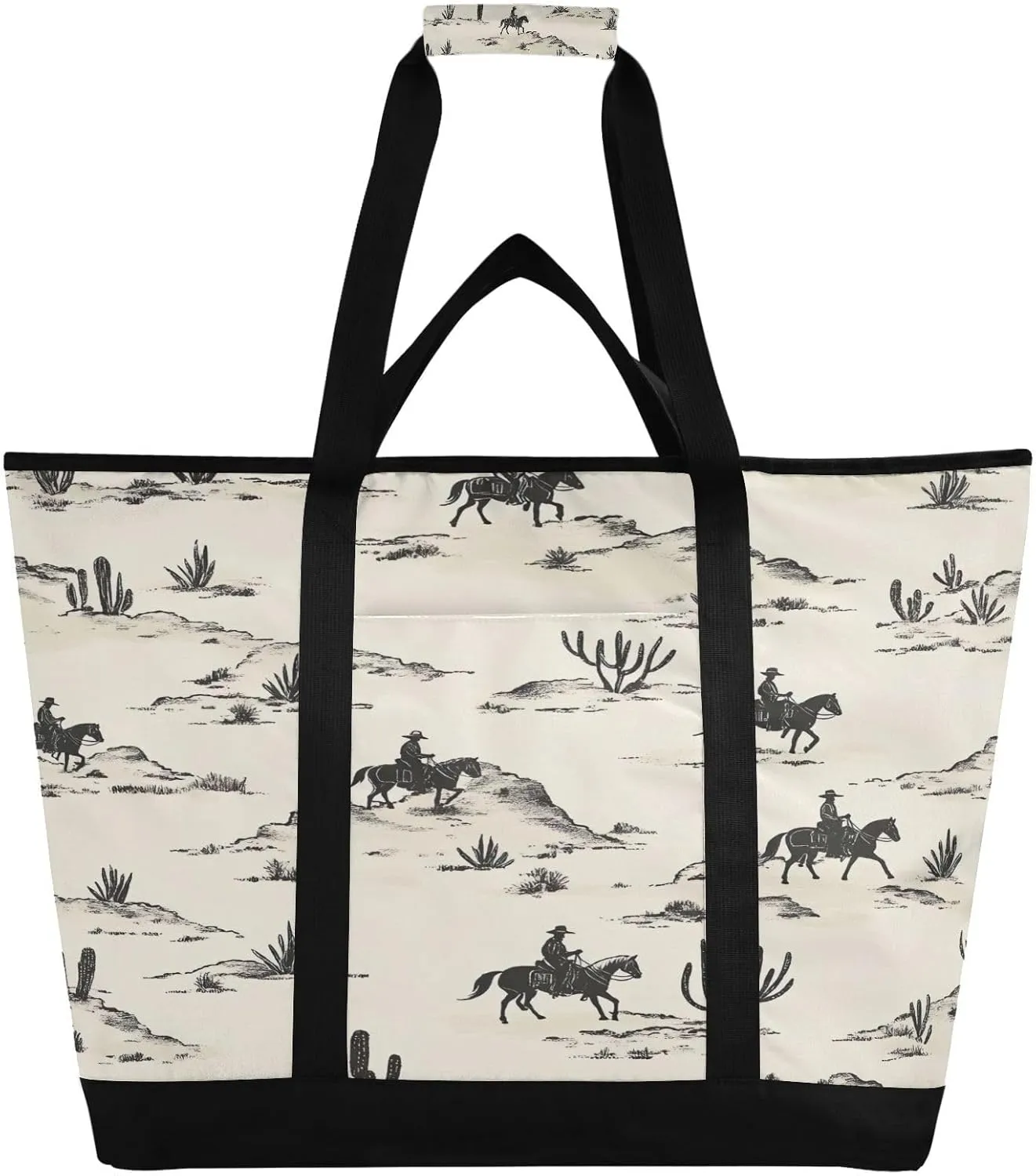 Desert Horseback Riding Reusable Insulated Cooler Bag,Compartment Large Capacity Thermal Tote for Shopping, Picnic, Beach Travel & Camping Leak-Proof Lunch Box