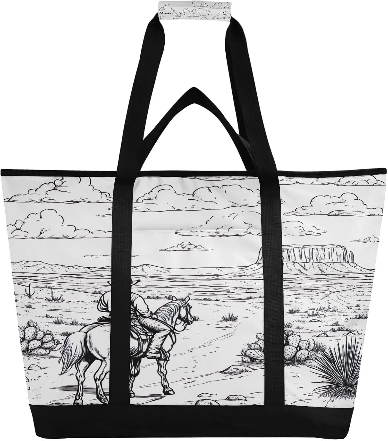 Desert Horseback Riding Reusable Insulated Cooler Bag,Compartment Large Capacity Thermal Tote for Shopping, Picnic, Beach Travel & Camping Leak-Proof Lunch Box