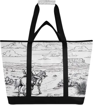 Desert Horseback Riding Reusable Insulated Cooler Bag,Compartment Large Capacity Thermal Tote for Shopping, Picnic, Beach Travel & Camping Leak-Proof Lunch Box