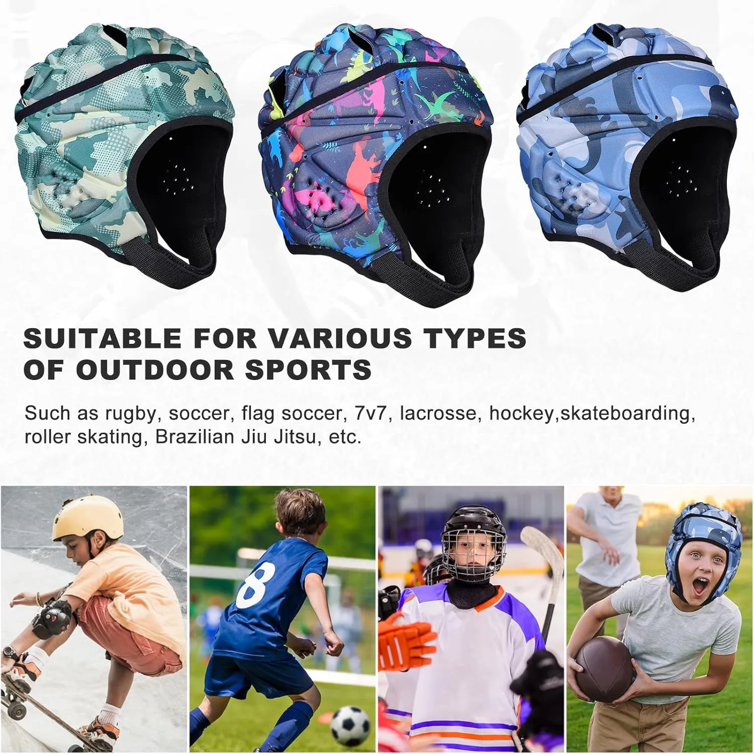 DGXINJUN Soft Shell Flag Football Helmet, 7v7 Rugby Helmet, Scrum Cap, Soccer Padded Headgear, Adjustable Head Protector for Youth Kids Adults