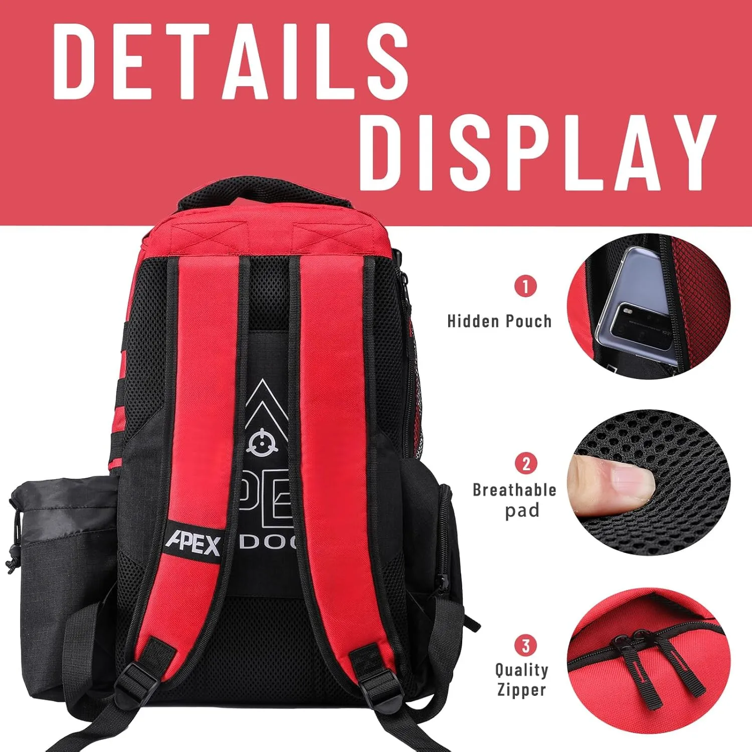 Disc Golf Bag, Large Disc Golf Backpack Holds Over 21 Discs, Durable & Lightweight with Multiple Storage Pockets