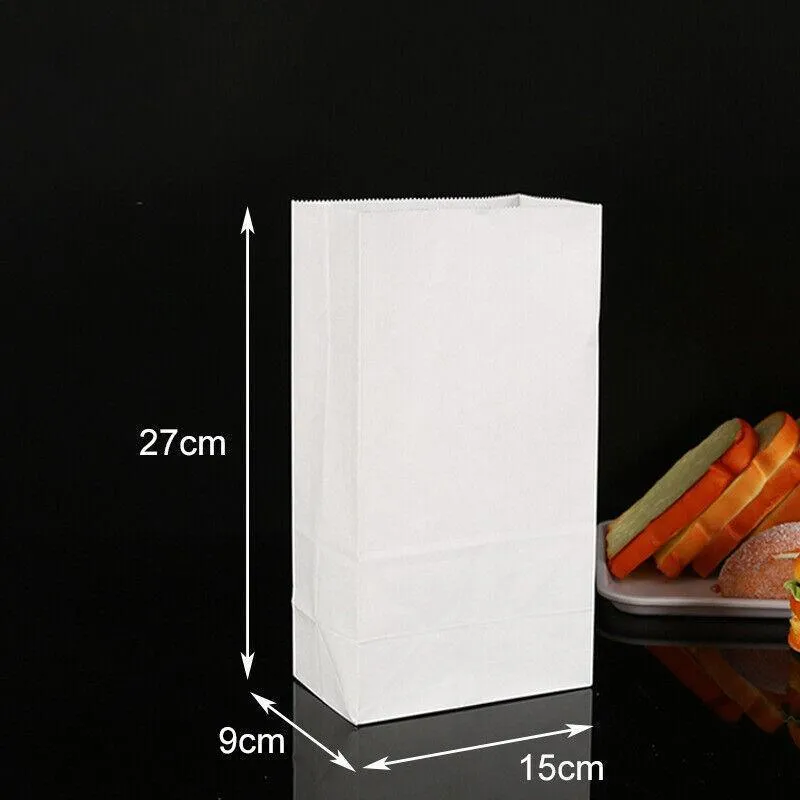 Disposable Greaseproof Paper Bags 100PCS 3Sizes White