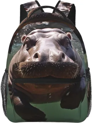 Diving Hippo Backpack Lightweight Laptop Backpack Travel Rucksack for Men Women Canvas Daypack