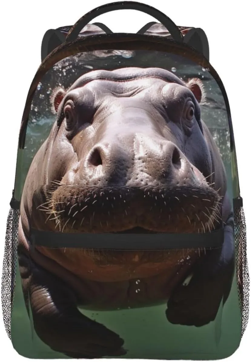 Diving Hippo Backpack Lightweight Laptop Backpack Travel Rucksack for Men Women Canvas Daypack