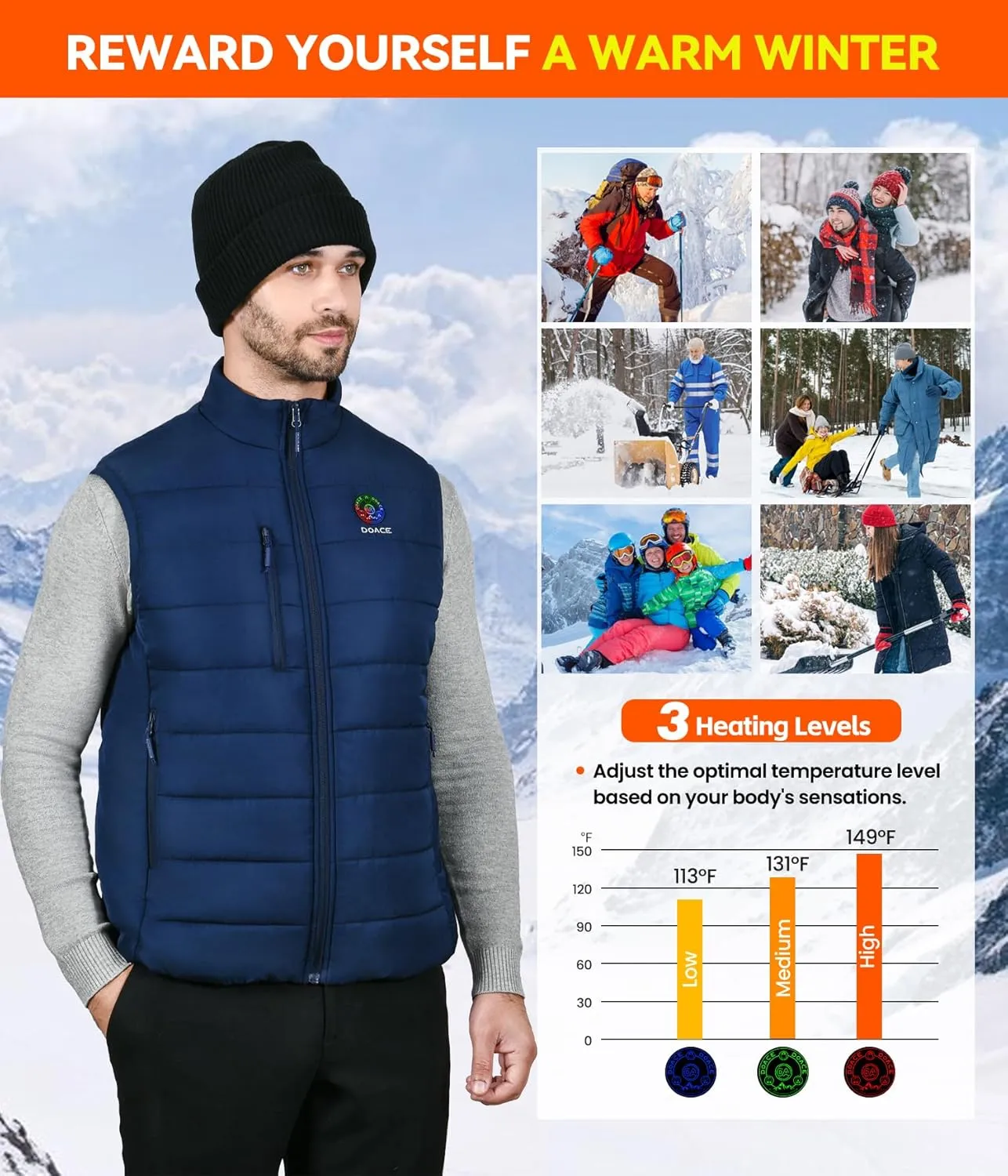 DOACE® Upgraded Heated Vest for Men and Women, Smart Electric Heating Vest, Lightweight Heated Jacket (Battery Not Included)