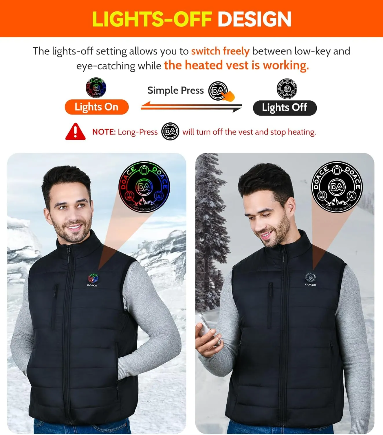 DOACE® Upgraded Heated Vest for Men and Women, Smart Electric Heating Vest, Lightweight Heated Jacket (Battery Not Included)