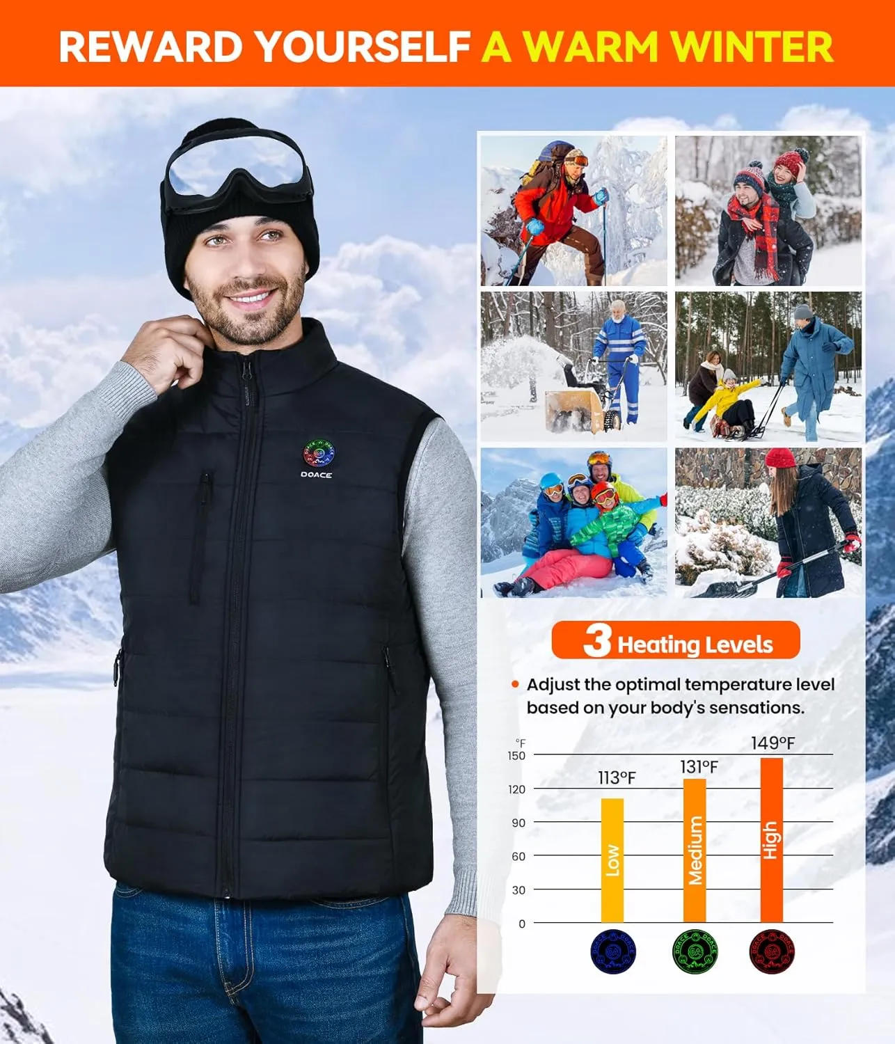 DOACE® Upgraded Heated Vest for Men and Women, Smart Electric Heating Vest, Lightweight Heated Jacket (Battery Not Included)