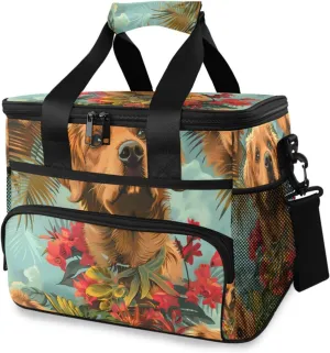 Dog Blue Tropical Plants Cooler Bag Insulated Cooler Soft Sided Cooler 24 Can Portable Picnic Bag Large Leakproof Lunch Bag Box for Beach Grocery Camping Travel Car Men Women