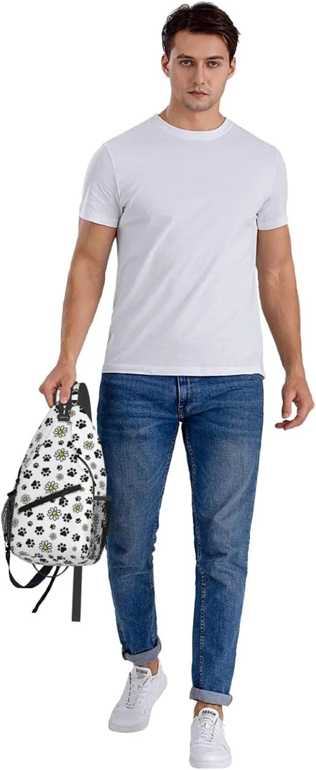 Dog Paw Footprint Daisy Flower Cross Chest Bag Diagonally Hiking Crossbody Bag Travel Shoulder Daypack Lightweight Sling Backpack Cycling Daypacks Fitness Chest Backpacks