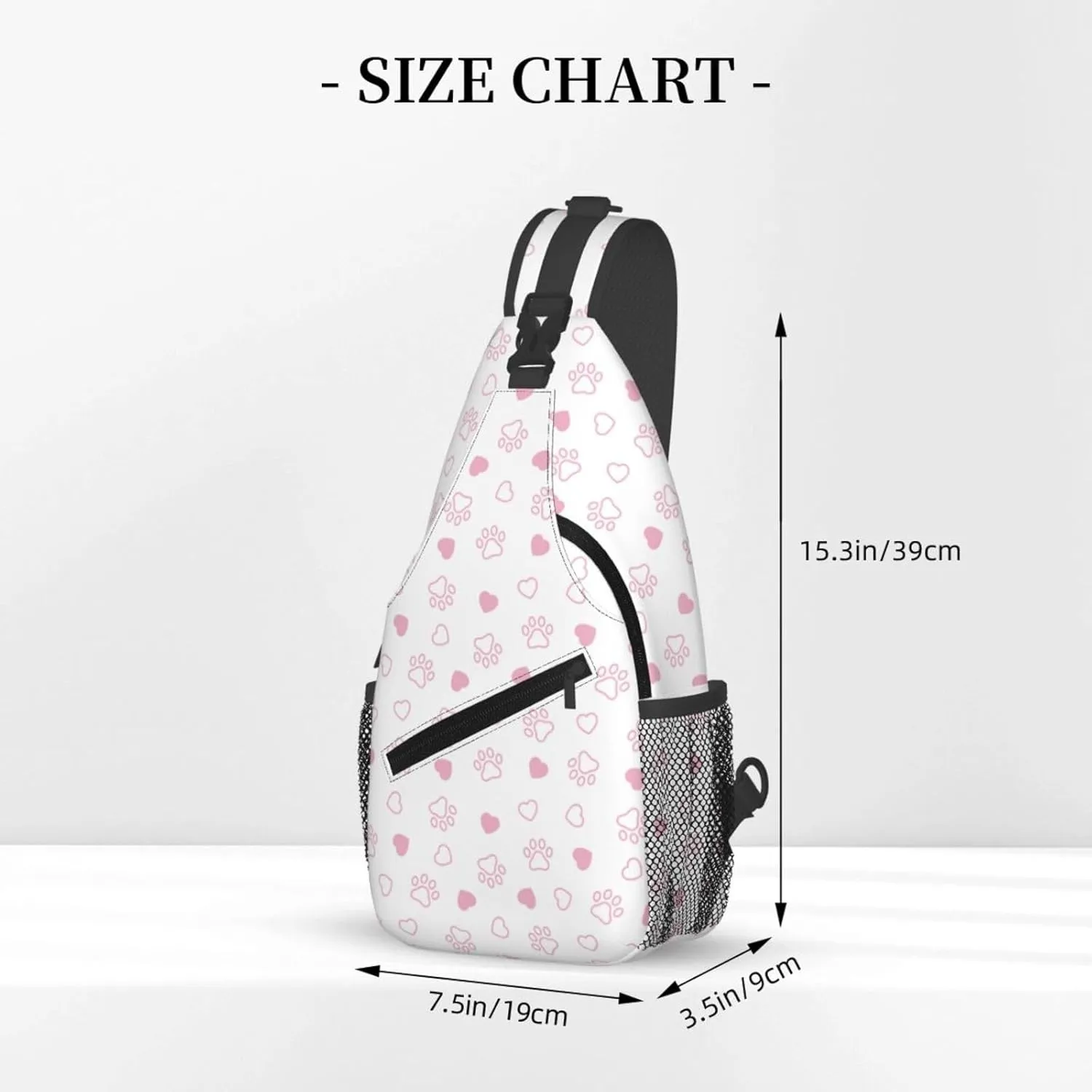Dog Paw Footprint Pink Heart Cross Chest Bag Diagonally Hiking Crossbody Bag Travel Shoulder Daypack Lightweight Sling Backpack Cycling Daypacks Fitness Chest Backpacks