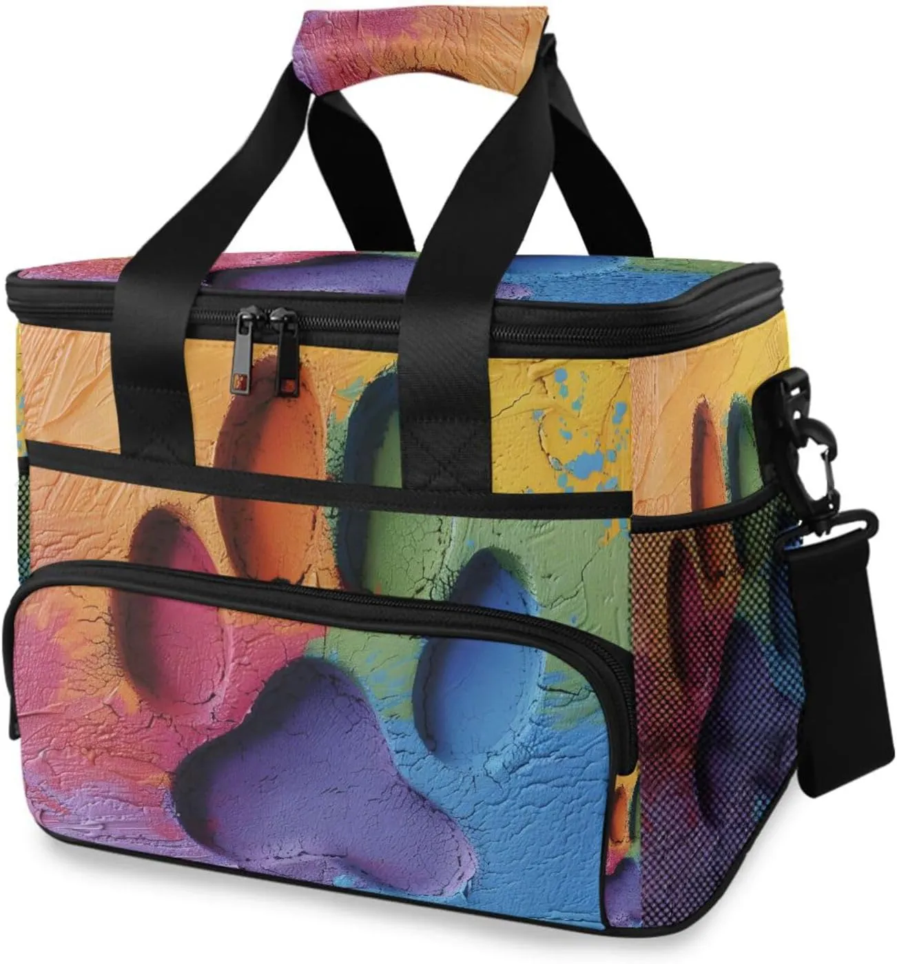 Dog Paw Rainbow Cooler Bag Insulated Cooler Soft Sided Cooler 24 Can Portable Picnic Bag Large Leakproof Lunch Bag Box for Beach Grocery Camping Travel Car Men Women