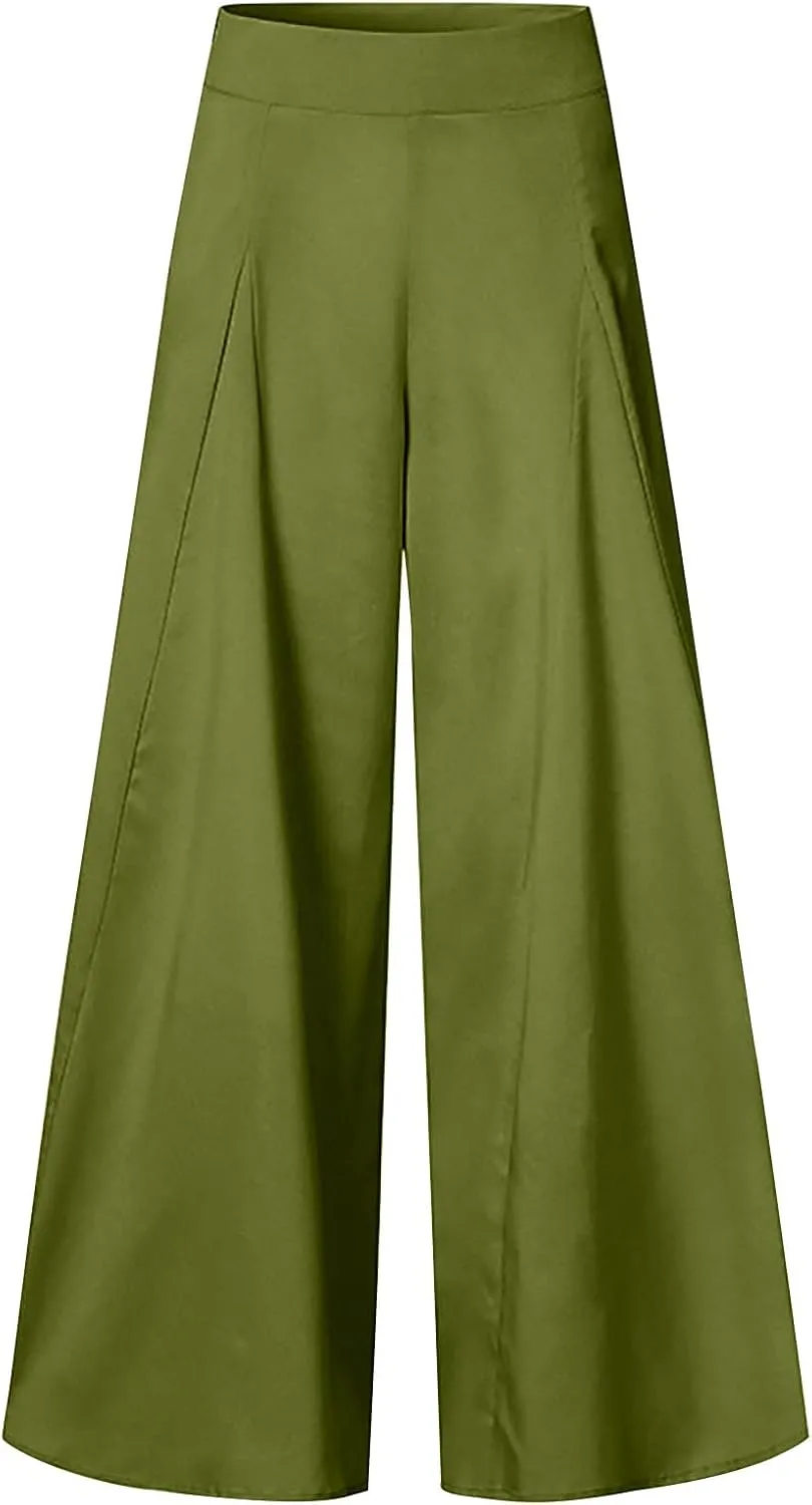 DOLKFU Women High Waist Casual Pants Lightweight Straight Wide Leg Pants Trendy Comfortable Loose Trousers