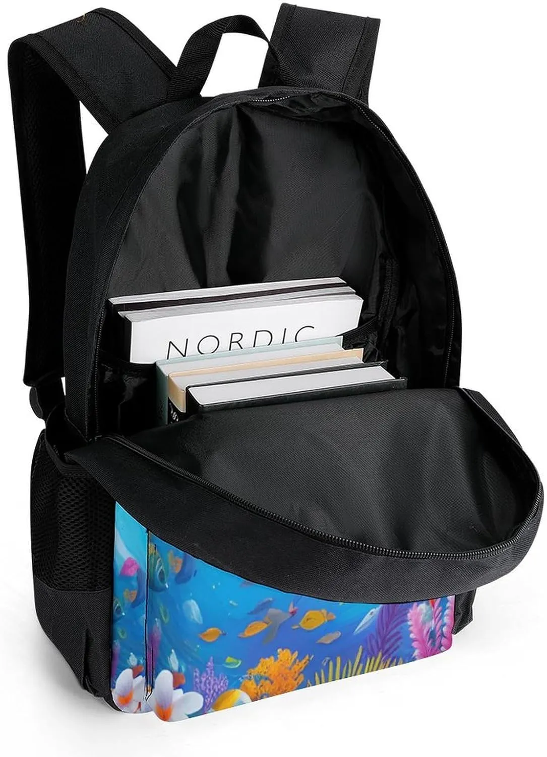 Dolphins Sea Underwater Beautiful Sea World Art Shoulder Book Bags Polyester Multipurpose Anti-Theft Carry On Bag Large Capacity Travel Hiking & Camping Rucksack