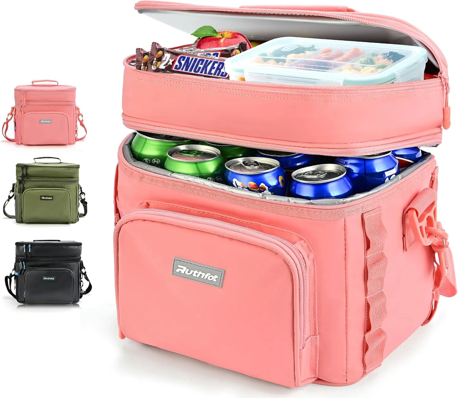Double-Layer Insulated Cooler Foldable Lunch Box, Leakproof Cooler Bag for Men & Women, Shoulder Strap, Bottle Opener, for Beach, Camping, Car