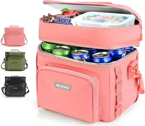 Double-Layer Insulated Cooler Foldable Lunch Box, Leakproof Cooler Bag for Men & Women, Shoulder Strap, Bottle Opener, for Beach, Camping, Car