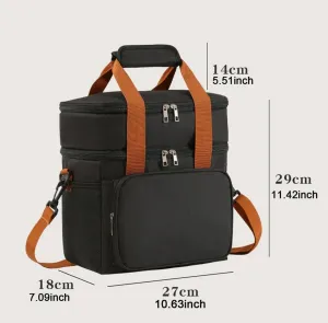 Double Layer Insulated Cooler Lunch Bag – 13L Large Capacity, Waterproof Thermal Bag with Dual Compartments & Shoulder Strap for Work, Picnic, Travel – 25x18x27.5 cm