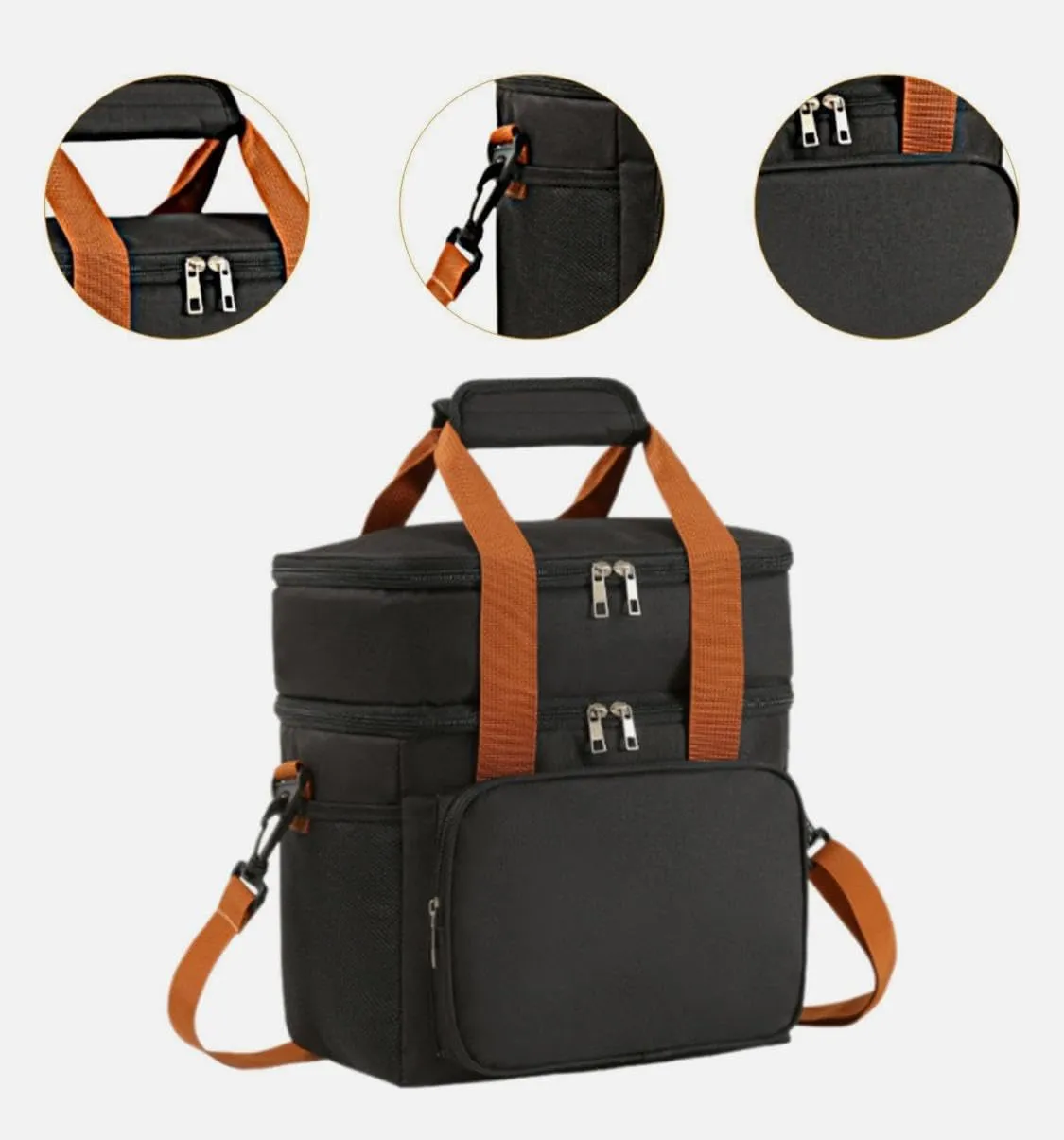 Double Layer Insulated Cooler Lunch Bag – 13L Large Capacity, Waterproof Thermal Bag with Dual Compartments & Shoulder Strap for Work, Picnic, Travel – 25x18x27.5 cm